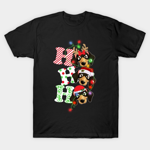 Ho Ho Ho Funny Christmas For Dachshund Lovers T-Shirt by wheeleripjm